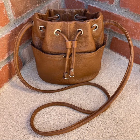Tignanello • Petite Leather Drawstring Bucket Crossbody Bag & Scarf Bundle - Picture 3 of 14